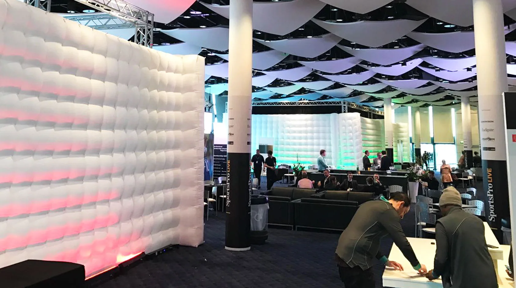Pic showing a Created By Air Airwall structure used as an inflatable divider at an indoor event