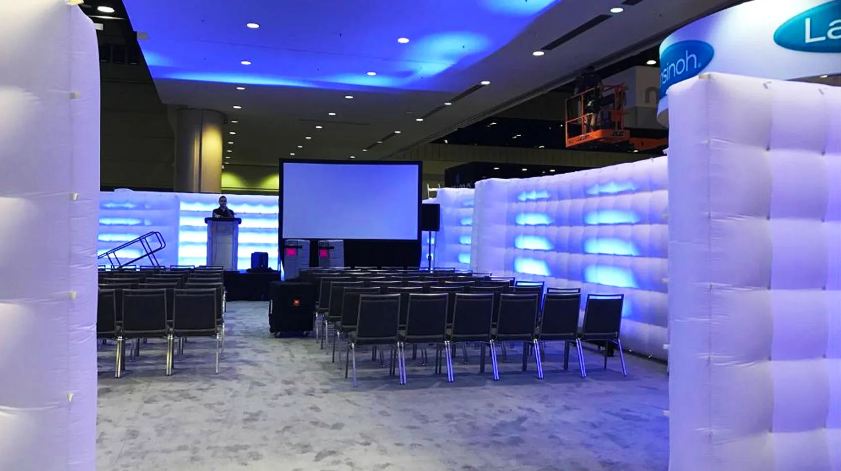 Pic showing several Created By Air Cubewalls used to enclose a presentation area