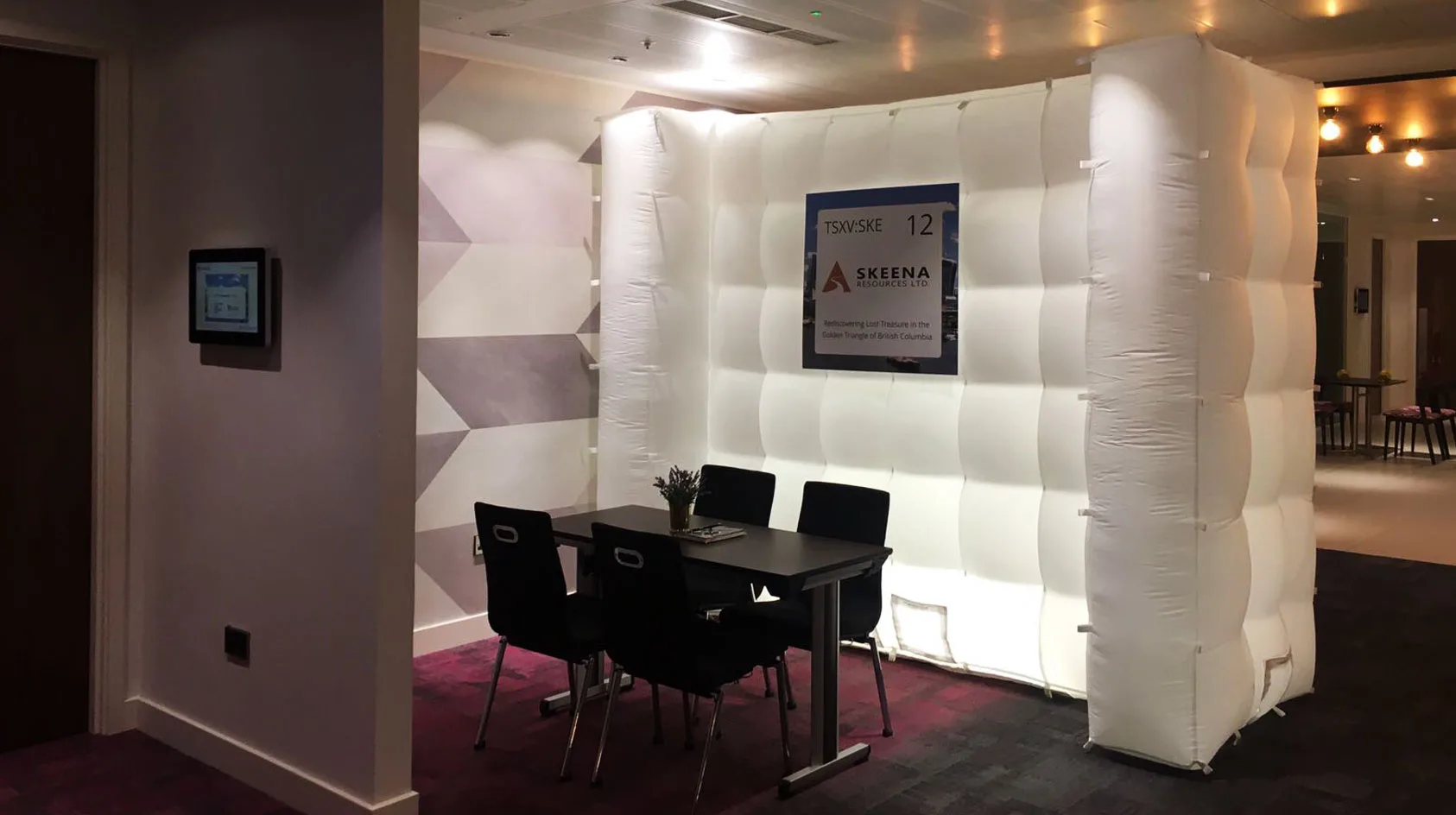 Pic showing a Created By Air Airwall set up as an interview area in a hotel