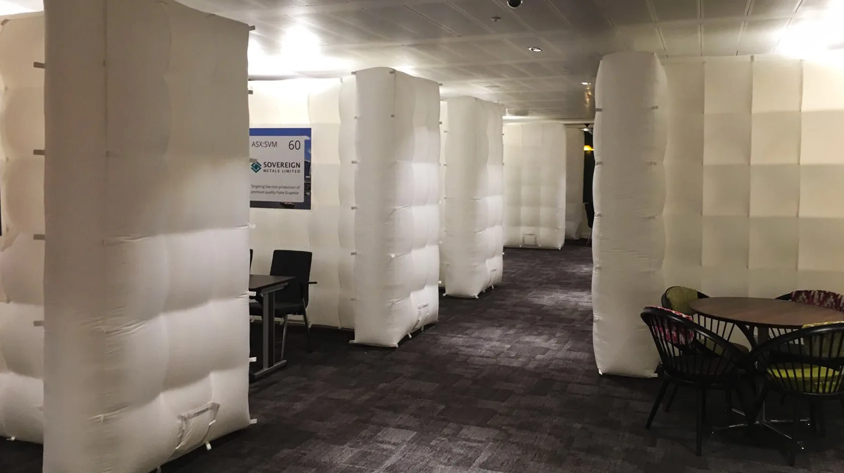 Pic showing several Created By Air Air walls setup to be used as interview spaces