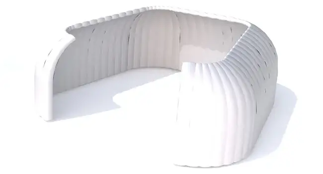 Render of a 6m x 5m Created By Air Office temporary inflatable event structure seen from an angle