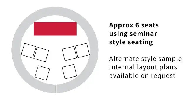 Sample seating plan showing seminar style seating within a Created By Air 3m x 3m Office temporary inflatable event structure