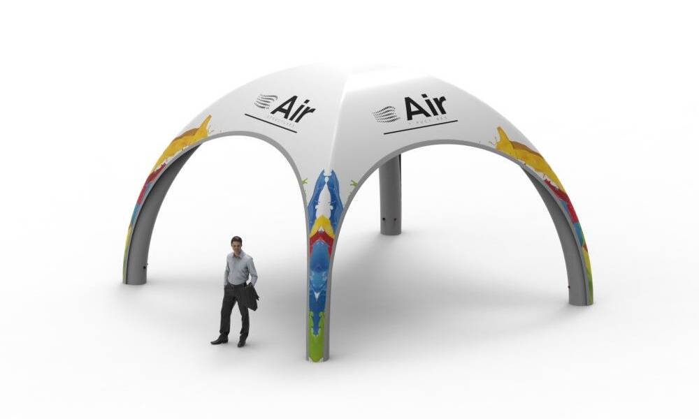 Render showing a Created By Air X Tent without side panels