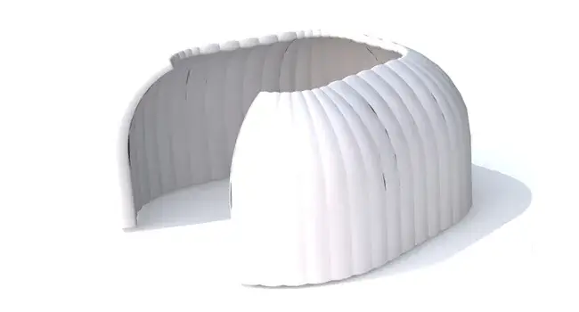 Render of a 5m x 4m Created By Air Office temporary inflatable event structure seen from an angle