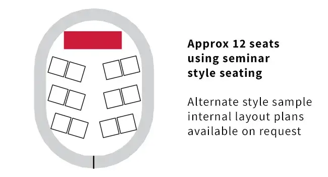 Sample seating plan showing seminar style seating within a Created By Air 4m x 3m Office temporary inflatable event structure