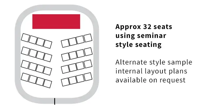 Sample seating plan showing seminar style seating within a Created By Air 6m x 5m Office temporary inflatable event structure